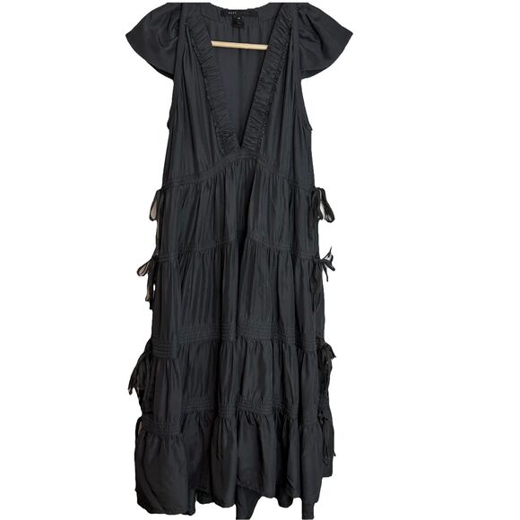 Marc Jacobs Midi Tiered Ruffle Side Ties Ruffle Deep V-Neck Dress Womens M - Picture 1 of 9